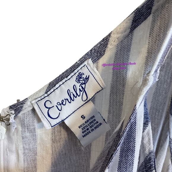 Everlily Women's Jumpsuit Size S White Blue Stripe Wide Leg Linen Blend Comfy - Picture 3 of 11